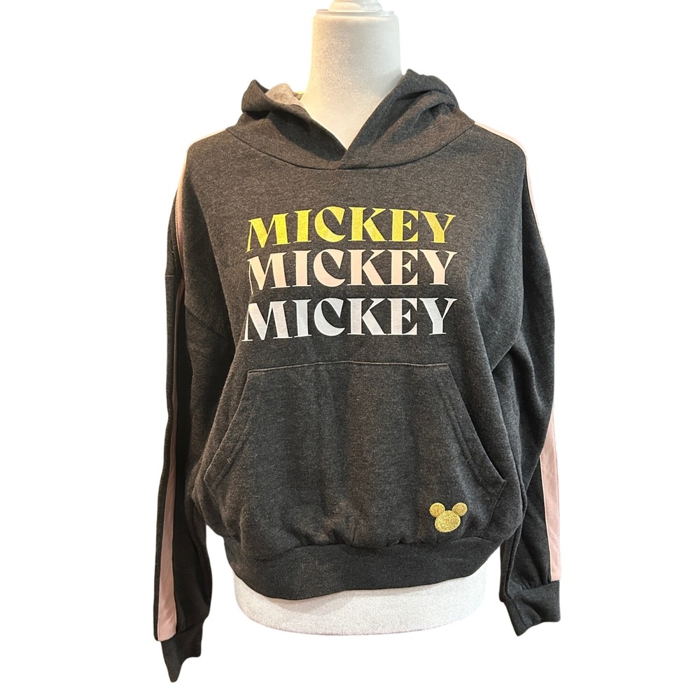 Disney St. Jack's Mickey Mouse Hoodie Gray Pink Stripes‎ Womens Size L